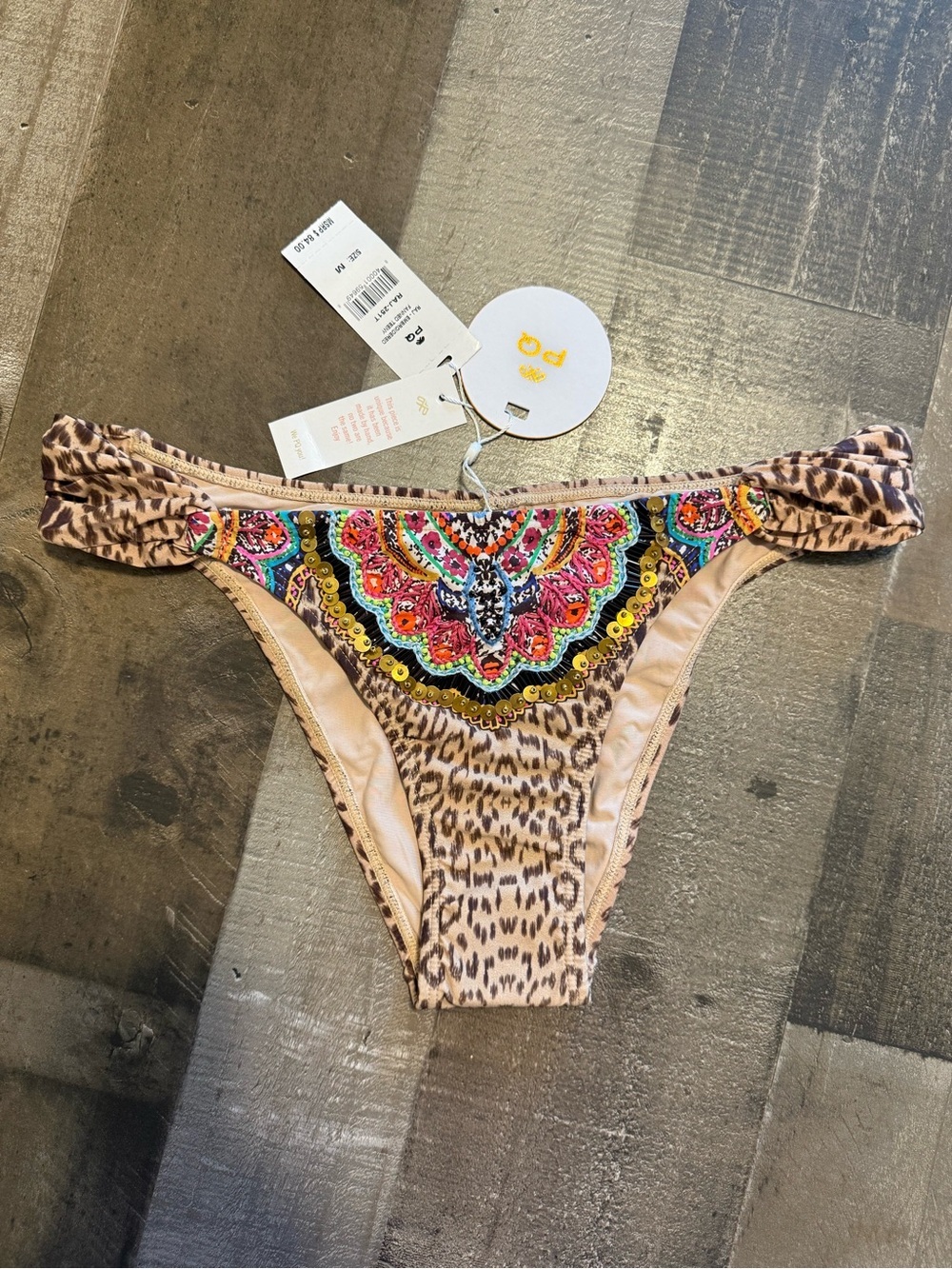 NWT PQ Swim Embroidered Fanned Tenny Embellished Bikinis Medium
